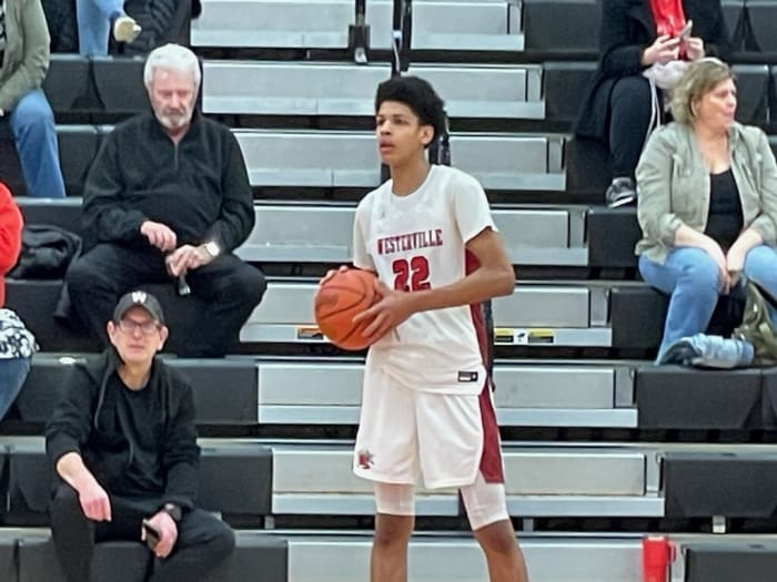 Westerville South guard Kruz McClure gets ready to inbound the ball in a win over Marysville on March 1, 2024